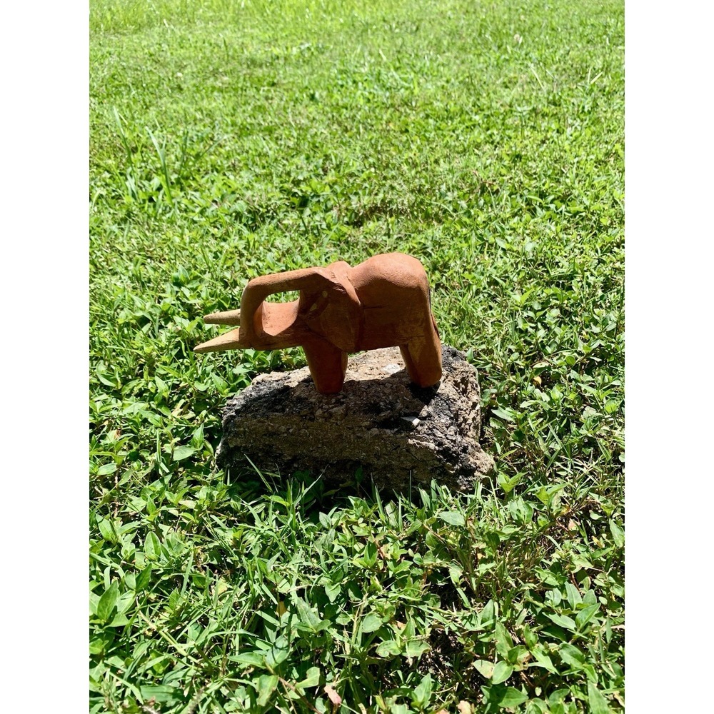 Vintage Hand Carved Abstract Wood Elephant‎ Trunk Up Means "Good Luck"